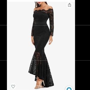Women's Floral Lace Long Sleeve Off Shoulder Mermaid Dress